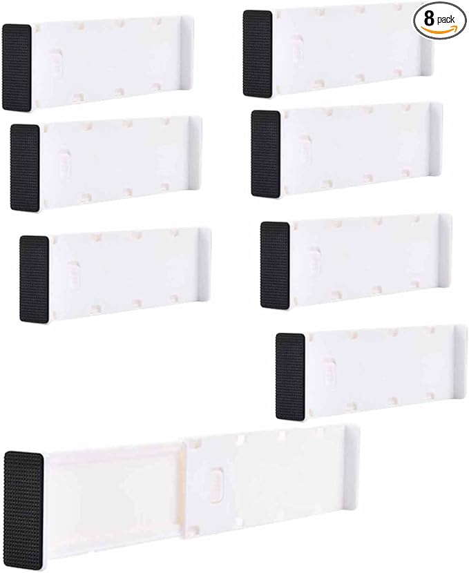8 Pack Drawer Dividers for Clothes, 3.15" High 10.83"-17.97" Adjustable Expandable Dresser Drawer Organizer, Clear Plastic Separators for Dresser, Baby Clothing, Underwear, Cosmetic