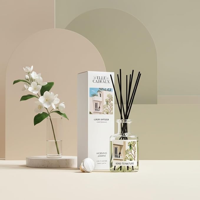 White Jasmine Oil Reed Diffuser | Sweet Floral Scent Essential Oils | Aromatherapy Diffuser & Room Freshener | Home, Bathroom & Office Decor | Housewarming Gift | 6oz