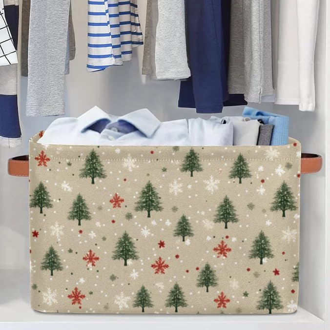 Christmas Tree Cube Storage Baskets,Foldable Storage Box Bin,Waterproof Open Shelves Basket Clothing Organizer Toy Basket Gifts Empty for Bedroom Home Decor