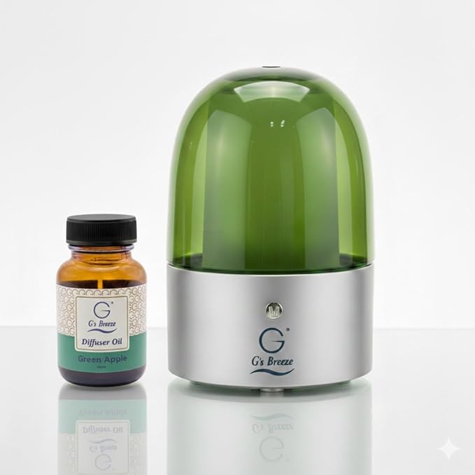 G’s Breeze Smart Diffuser with Refill – Bluetooth & Wi-Fi App Control, Gradient LED Lighting, Adjustable Scent Intensity, Low Noise, 24 Hour, Aromatherapy Diffuser for Home & Office - Green Apple
