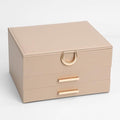 Leather Jewelry Box Premium 3-Layer Jewelry Case with Mirror - Scratch-Resistant Storage for Earrings, Rings, Necklaces, Ideal Gift for Women Apricot