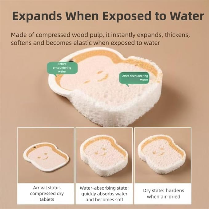 Jartfaui Carton Kitchen Wood Pulp Dish Sponge Scrubber, Dual-Sided Sponge, Reusable Household Cleaning Cloth for Dishes Furniture, Quick-Drying & Gentle on Non-Stick Cookware