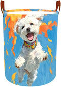 Laundry Basket 15.7x19.7 Inch Jumping White Dog with Sunshine Design Collapsible Laundry Hamper with Handles Oxford Fabric Foldable Clothes Storage Bin for Bedroom Bathroom Dorm