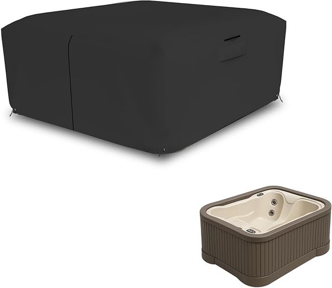 Seal Skin Covers Waterproof Hot Tub Cover, Heavy Duty Outdoor Spa Protector with Air Vents, Padded Handles, Adjustable Cord, Straps & All Weather Protection (Black, 85"L x 85"W x 20"H)