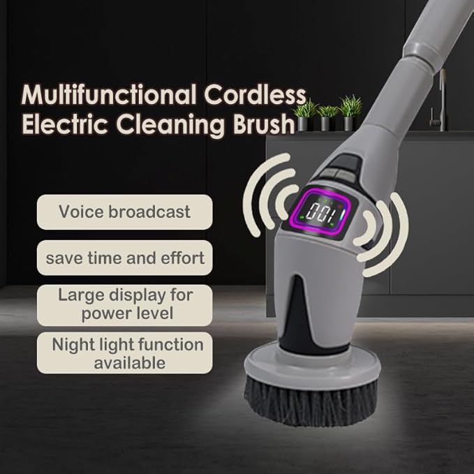 10 in 1 Electric Spin Scrubber, Bathroom Electric Cleaning Brush 10 Replacement Head, Cordless Shower Cleaning Brush with Extension Arm, IPX7 Waterproof Electric Scrubber, LED Screen
