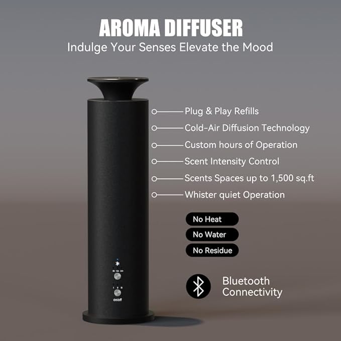 Waterless Diffuser Machine Scent Air Machine Covers 1800 Sq Ft for Home Diffusers Essential Oil Diffusers Studio Scent Diffuser Large Room Fragrance App Remote Control Capacity 3.5 Oz Black Knight