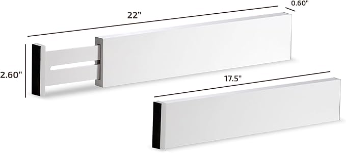 6 Pack Bamboo Drawer Dividers - 17" to 21.5" Expandable Adjustable Drawer Organizer for Kitchen Utensils, Large Drawer Divider, Clothes, Dresser, Bedroom, Bathroom, Desk Drawer Separator Set (White)