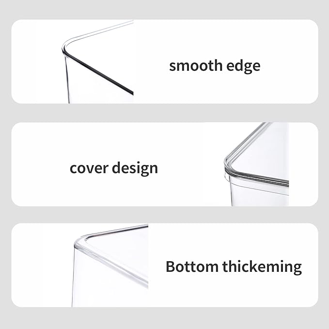 Sgoostood Storage Boxes, 5 Packs Transparent Food Organizer, Stackable Lidded Storage Bins (3 XL + 2M)