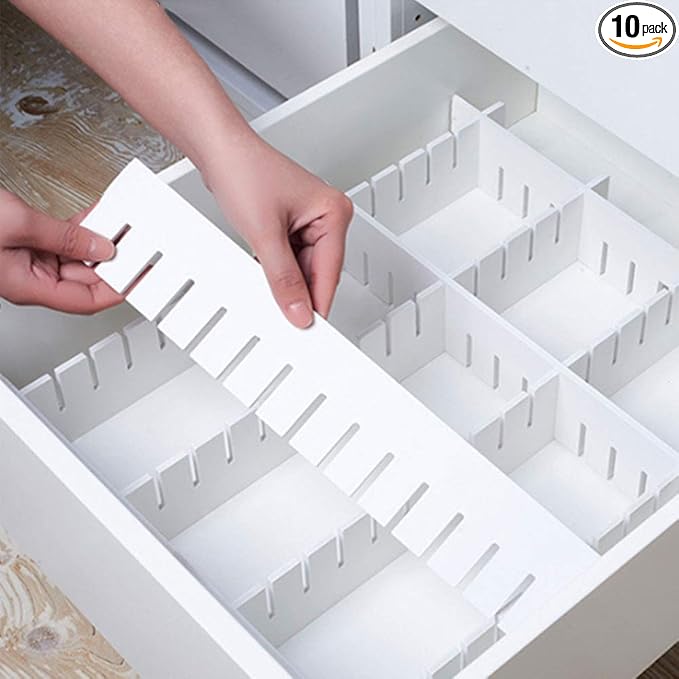 10Pcs Drawer Dividers, 14.18" x 3.55", Thick, DIY Organizer Separator, Large Adjustable Dresser Drawer Organizer for Clothes, Bedroom, Bathroom, Kitchen Cutlery, Desk, Office Storage