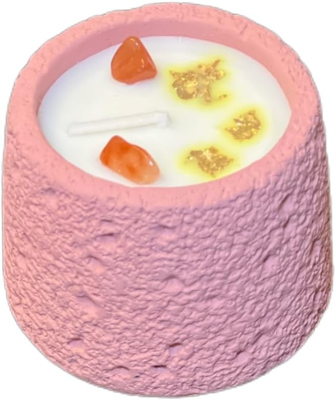 Sacral Chakra Sunstone Candle – Tangerine Rose Scented Soy & Beeswax Candle with Sunstone | Handmade Soft Pink Cement Jar | Love, Creativity & Emotional Balance Gift (7.1 oz / 200 g)