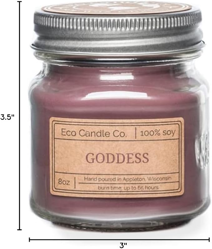 Eco Candle Co. Recycled Candle, Goddess, 8 oz. - Scents of Patchouli, Jasmine, Sandalwood, Cinnamon, Vetiver, & Musk - 100% Soy Wax, Hand Poured, Phthalate Free, Midwest Grown Soybeans