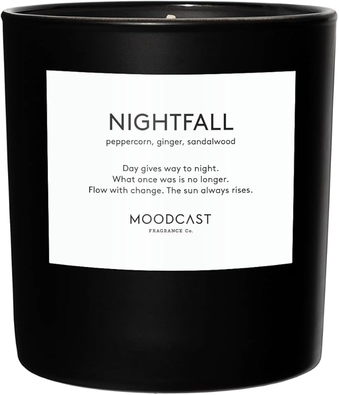 Moodcast Nightfall Scented Candle – Aesthetic Candle for Home, Peppercorn, Ginger & Sandalwood, Clean Coco Wax Blend, Vegan, Paraben-Free, 45-Hour Long Lasting Burn – 8oz