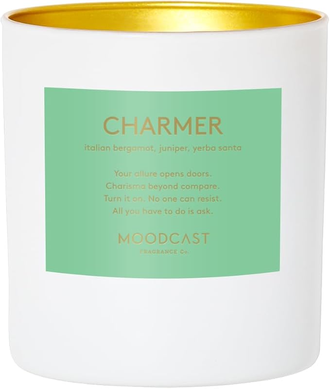 Moodcast Charmer Scented Candle – Aesthetic Candle for Home, Italian Bergamot, Juniper & Yerba Santa, Clean Coco Wax Blend, Vegan, Paraben-Free, 45-Hour Long Lasting Burn – 8oz