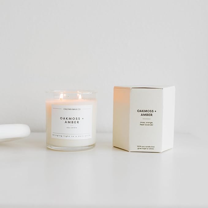 Calyan Wax Co. Smoke & Leather 2 Wick Scented Candle - 37 Hour Burn - Luxury Non Toxic Soy Wax Candles - Long Lasting Large Glass Jar Candle for Home - 8.8oz
