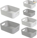 6-Pack Plastic Storage Bins Baskets of 3 Sizes, Cabinet Organizer Pantry Organizing Baskets with Handles, Cupboard Box Containers for Home Kitchen Bathroom Classroom Office, White and Gray