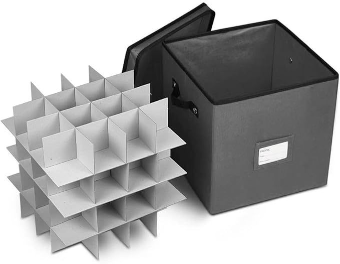 ProPik Christmas Ornament Storage Box, 4 Tier Holds Up to 64 Holiday Ornaments Decoration Balls, Storage Container with Dividers, Made with Durable 600D Oxford Polyester Material (Gray)