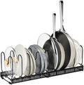 Expandable Pots and Pans Organizer Rack, Pot Lid Kitchen Cabinet Organizer Holder with 10 Adjustable Compartment, Kitchen Cabinet Organizer for Pots, Pans, Lids & Bakeware, Countertop Storage