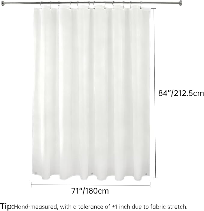 Waterproof Fabric Shower Curtain Liner - TPU Waterproof Lamination with 3 Magnets, Machine Washable Liner, 71x84 Inch Soft Cloth Shower Curtain, Moisture-Resistant Shower Liner for Bathroom (White)