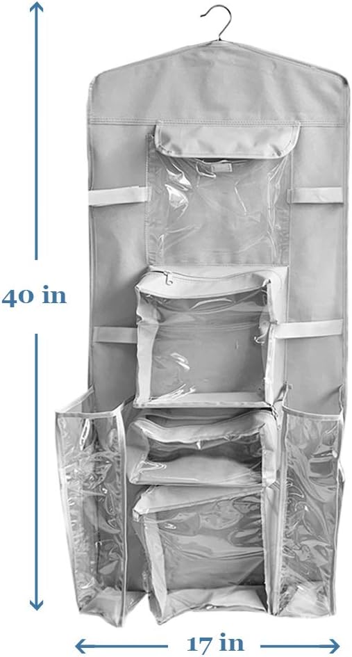 ProPik Hanging Double Sided Christmas Wrapping Paper Storage Organizer With Multiple Pockets, Organize Gift Wrap, Bows, Ribbons - 40"X17" Fits 40 Inch Rolls - Clear PVC Bag (Grey)
