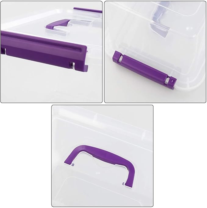 Farmoon 6 Quart Clear Storage Bin, Small Plastic Stackable Box/Cotainer with Lid and Purple Handle, 6 Packs