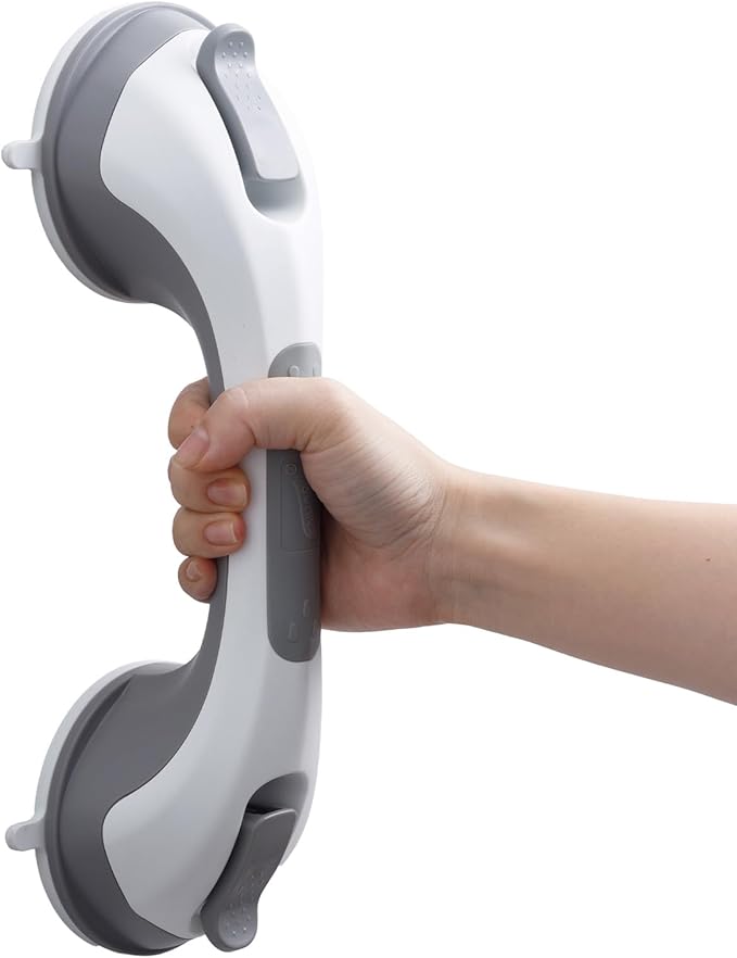 TAILI Shower Grab Bar, 12 Inch Shower Handle for Bathtubs and Elderly, Suction Grab Bars for Seniors Bathroom Safety Handles for Elderly, No Drilling Removable,Grey