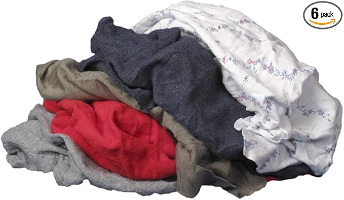 Buffalo Industries (10087PB Recycled Multicolored T-Shirt Cloth Rags, 8 lb. Bag, All-Purpose Rag for Cleaning, Paint Spills and Cleanup, Staining, Polishing, Dusting, Made from Recycled Materials
