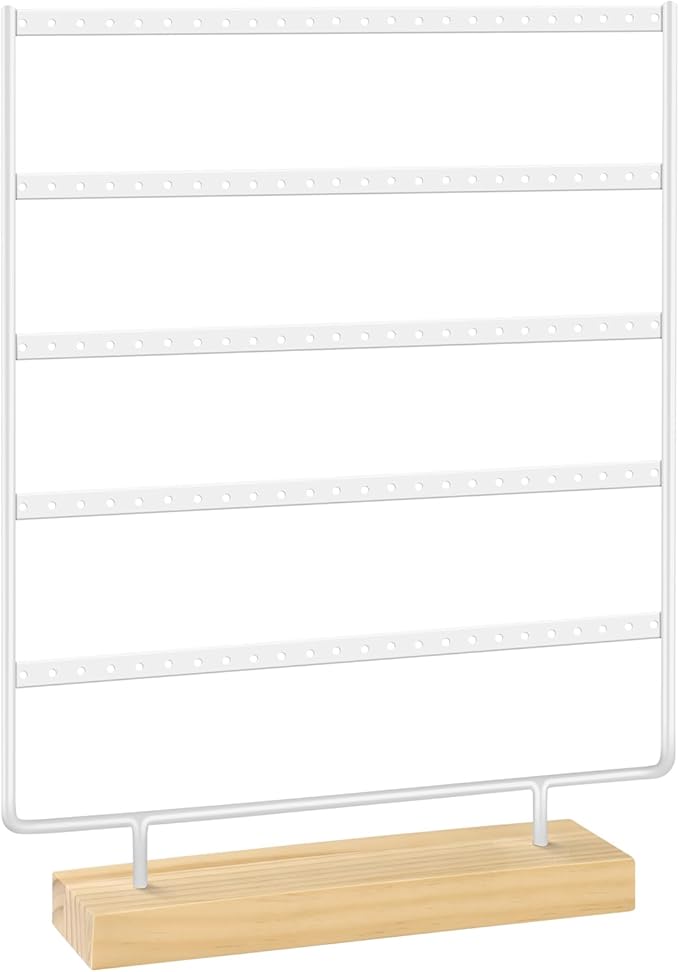 5 Tier 120 Hole Earring Holder Organizer, Rust Proof Metal and Wooden Base Jewelry Organizers and Storage for 60 Pairs of Earrings, Suitable for Home Storage and Sales Display