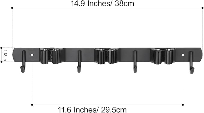 voze 3 Racks and 4 Hooks Mop and Broom Holder Wall Mount, Self Adhesive Heavy Duty Broom Organizer Storage Tool Racks for Kitchen Garden Laundry Garage