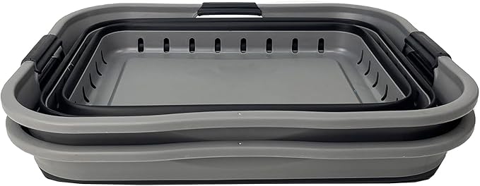 SAMMART 42 (11 Gallons) Collapsible Plastic Laundry Basket, Foldable Pop Up Storage Container/Organizer, Space Saving Hamper, Portable Bin for Dorm Room Bathroom (2, Grey/Black)