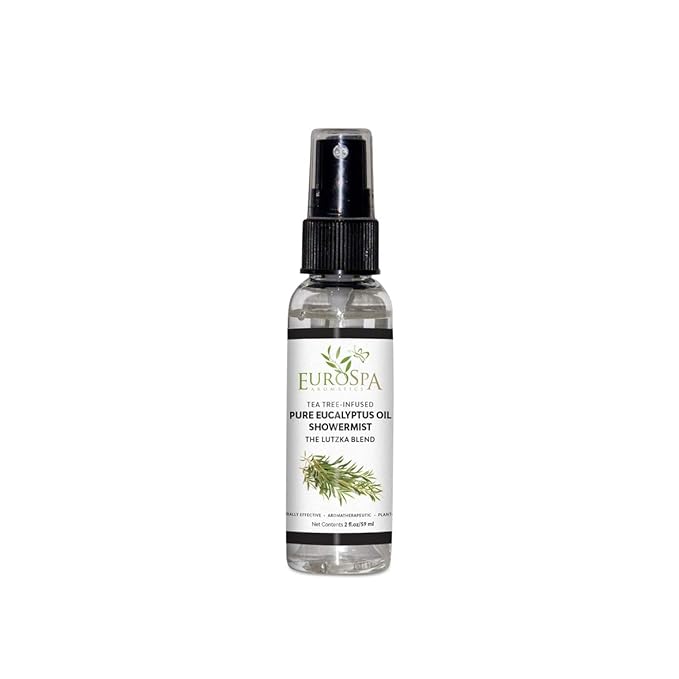 EuroSpa Aromatics Pure Eucalyptus Oil ShowerMist and Steam Room Spray, All-Natural Premium Aromatherapy Essential Oils - Tea Tree Infused, 2oz