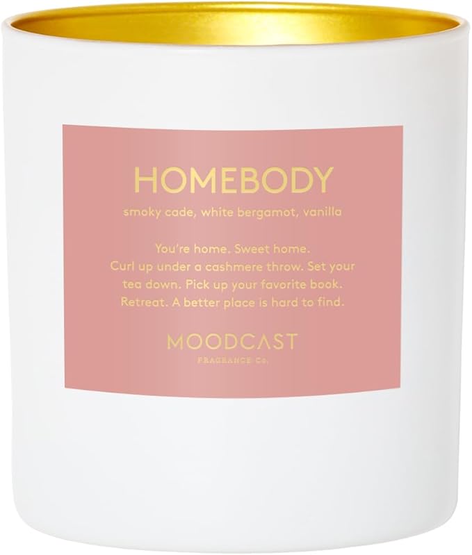 Moodcast Homebody Scented Candle - Aesthetic Candle for Home, Vanilla, White Bergamot & Smoky Cade, Clean Coco Wax Blend, Vegan, Paraben Free, 45-Hour Long Lasting Burn - 8oz