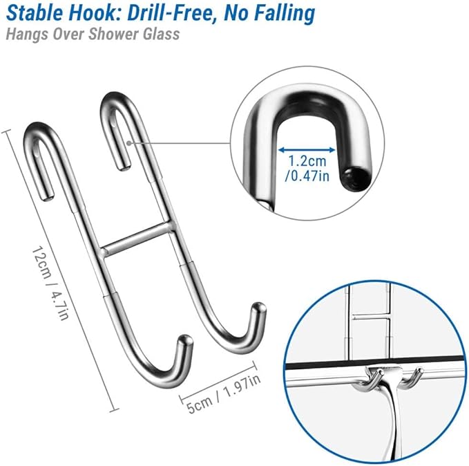 ecooe Stainless Steel Shower Squeegee with Hook, 12″ Shower Glass Cleaner Wiper Scraper with 2 Replacement Blade Window Squeegee for Home Bathroom Kitchen Car Glass Doors