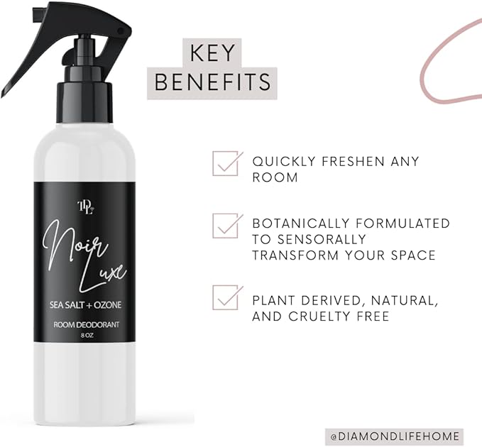 The Diamond Life Home "Noir Luxe" Sea Salt & Ozone, Carpet Powde For Vacuumingr, Mattress & Upholstery Freshener With Room Spray, Air/Fabric/Linen Odor Eliminator For Homes With Kids & Pets Bundle