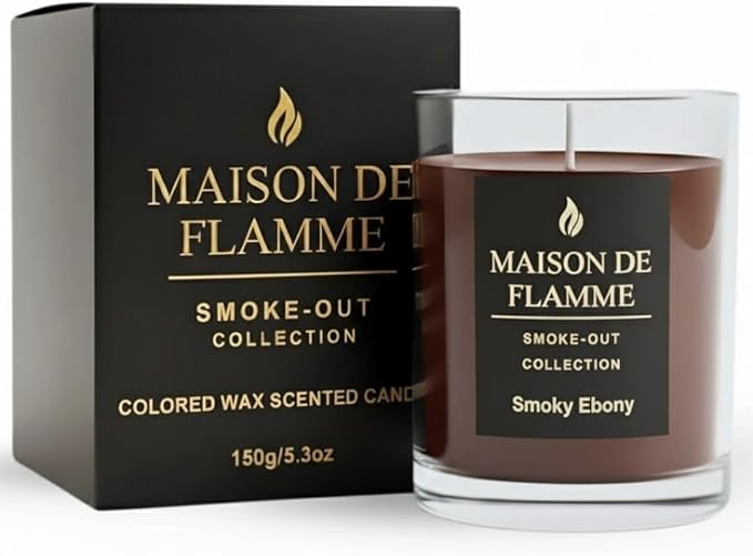 Smoky Ebony Scented Candle – 150g / 5.3 oz Soy Wax Blend, Hand-Poured Candle with Cotton Wick & 10% Fragrance Load – Smoky Woody Oud Home Candle for Bedroom & Living Room Décor