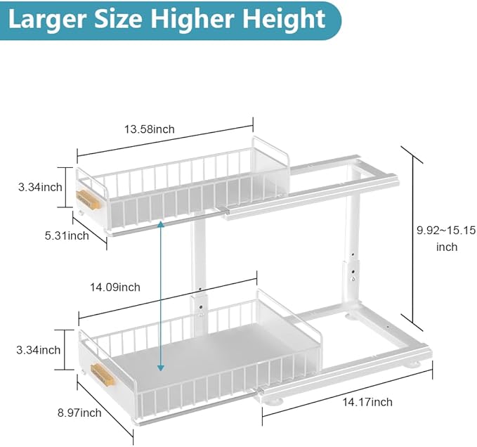 HOMEBOSILY Under Sink Organizer Kitchen, Pull Out Cabinet Organizer 2 Tier Slide Out Sink Shelf Cabinet Storage Shelves, Under Sink Storage for Kitchen Bathroom Cabinet, White, 1 Pack