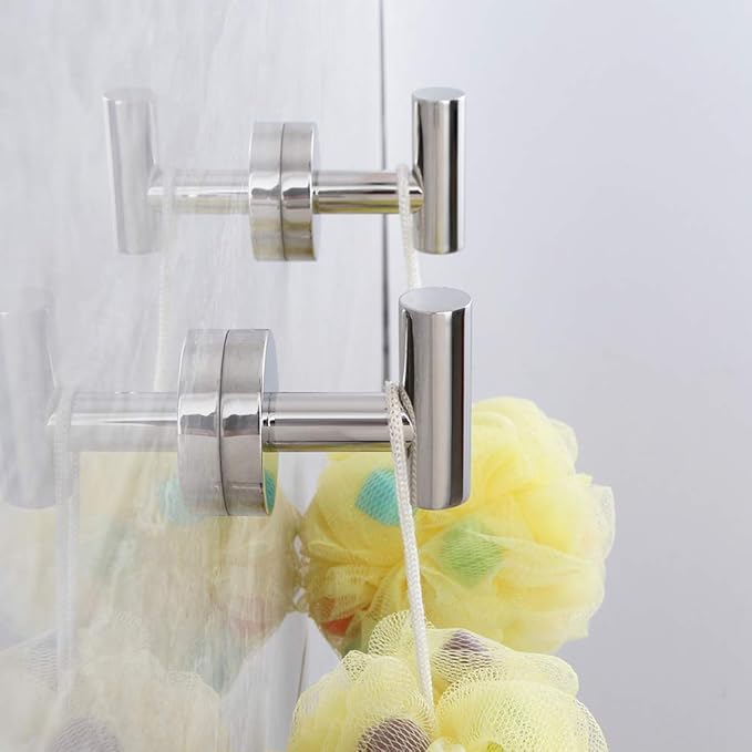 Polished Stainless Steel Towel Coat Hooks Bathroom Clothes Garage Hotel Cabinet Closet Sponges Robe Hook Wall Mounted Round Kitchen Heavy Duty Bath Door Hanger 2 Pack