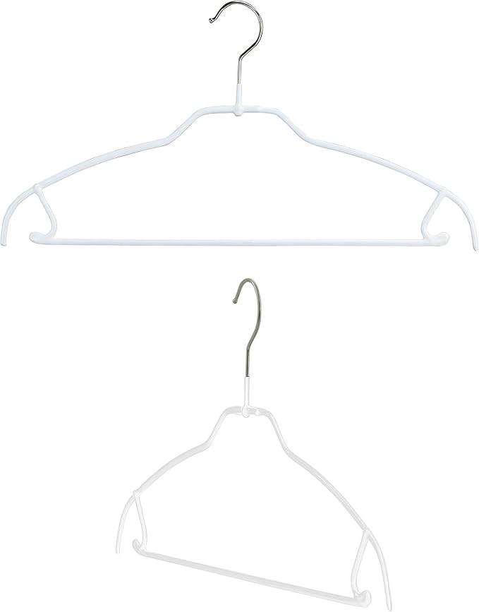 Mawa by Reston Lloyd Silhouette Ultra-Thin Series, Non-Slip Space Saving Shirt Hanger with Pant Bar & Skirt Hooks, Style 42/FTU, Pack of 2, White