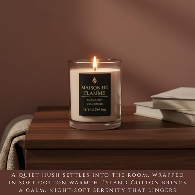 Island Cotton Scented Candle – 150g / 5.3 oz Soy Wax Blend, Hand-Poured Candle with Cotton Wick & 10% Fragrance Load – Fresh Clean Cotton & Linen Home Candle for Bedroom & Bathroom