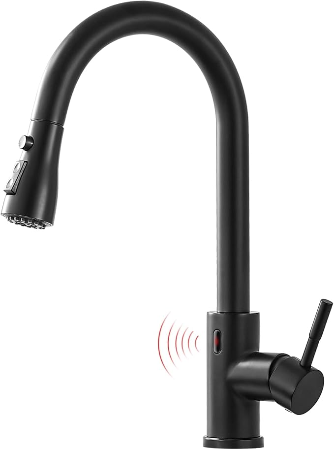 GIMILI Matte Black Touchless Kitchen Faucet with Pull Down Sprayer Motion Sensor Hands-Free Smart Activated Sink Faucet