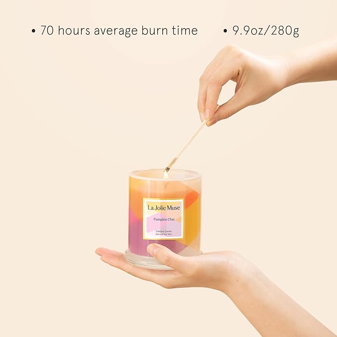 LA JOLIE MUSE Fall Candles, Pumpkin Candle, Pumpkin Chai Candles, Luxury Candle Women Gifts, Natural Soy Wax, 75 Hours Long Burning Time, Autumn Home Gift