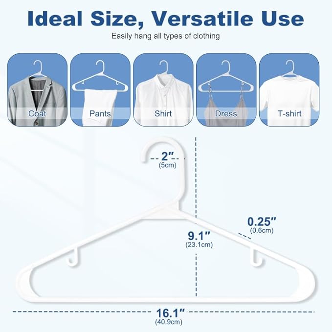 HOUSE DAY White Plastic Hangers 60 Pack, Clothes Hangers with Non Slip Hooks, Durable & Space Saving Coat Hanger, Light-Weight Clothing Hanger, Perfect Closet Organizer for Everyday Use