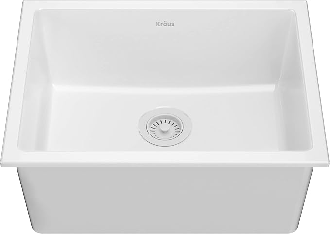 KRAUS Turino™ 30” Drop-In Undermount Fireclay Single Bowl Kitchen Sink with Thick Mounting Deck in Gloss White, KFD1-30GWH