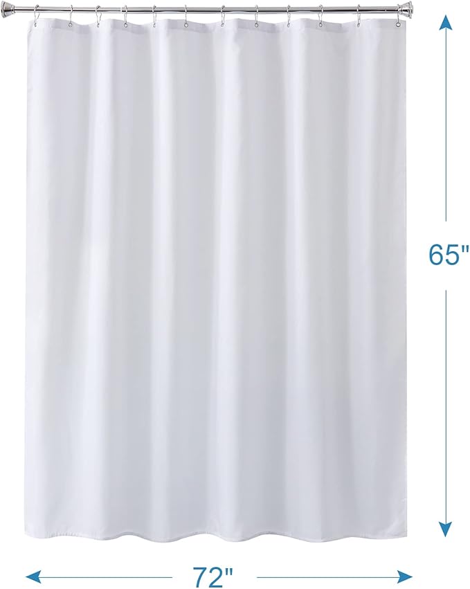 Amazer White Shower Curtain Liner Washable, 72 x 65 Inches, Fabric Shower Liner with 2 Bottom Stones, Waterproof 2-in-1 Shower Curtain and Liner, 12 Grommet Holes, Hotel Quality, White