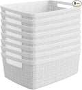 Curver Set of 8 Small 4.5L Jute Decorative Plastic Organization and Storage Baskets - Perfect Bins for Home Office, Closet Shelves, Kitchen Pantry and All Bedroom Essentials, White