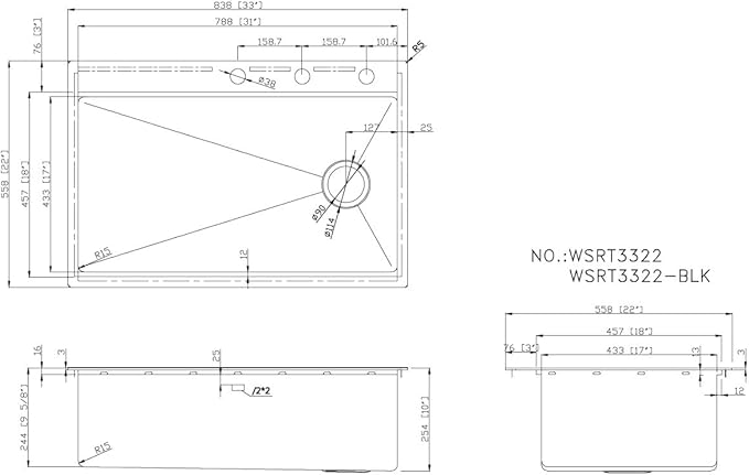33” x 22” Workstation Topmount/Drop-in Stainless Steel Sink, 16-Gauge Bowl 15mm Radius, Accessories Includes Bottom Protective Grid, Dish Rack, Colander, Strainer & Cutting Board