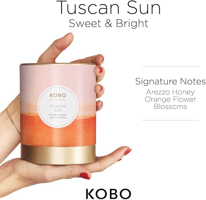 KOBO Tuscan Sun Candle (11 oz) | 100% Pure Soy Candle | All Natural Scented Candle, Hand-Poured in USA | 80 Hour Long Burning Candles | Scented Candles for Home
