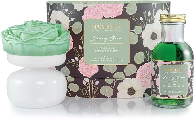 Spongellé Morning Bloom Reed Diffuser – Elegant Floral Scent for Home, Decorative Design, Long-Lasting Oil Diffuser, Giftable – Private Reserve Home Fragrance Collection