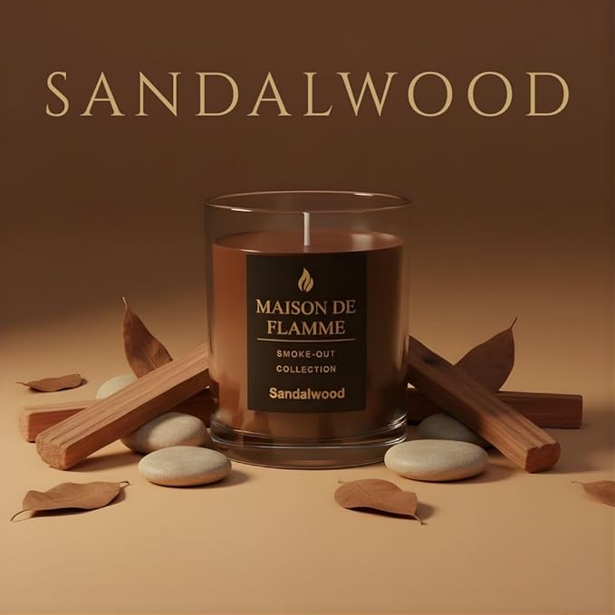 Sandalwood Scented Candle – 150g / 5.3 oz Soy Wax Blend, Hand-Poured Candle with Cotton Wick & 10% Fragrance Load – Warm Woody Home Candle for Bedroom & Living Room Décor