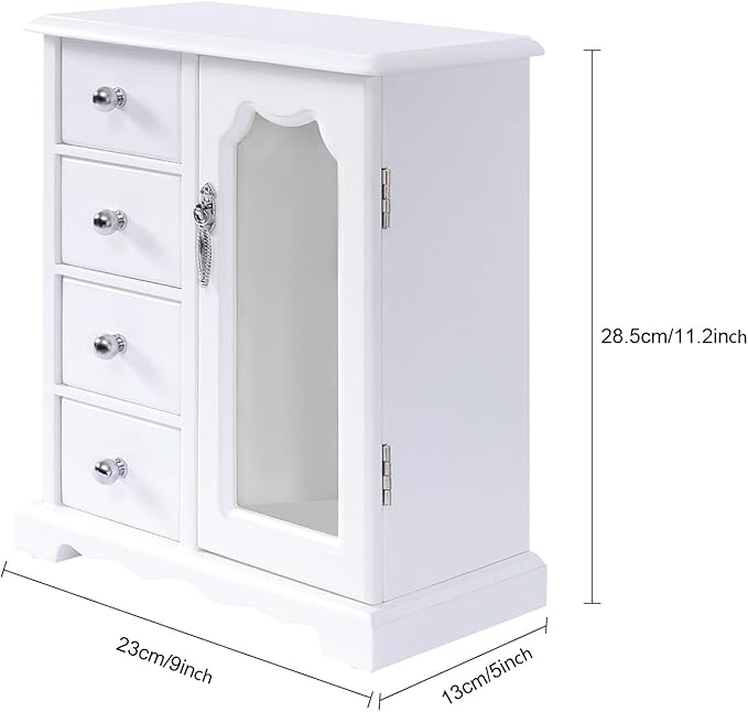 Jewelry Box for Women, 4 Layer Jewelry Holder Organizers Large Jewelry Storage Case with Mirror ,Double Doors, Ring Necklace Carousel, for Necklaces Earrings Rings Bracelets Christmas New Year Gifts