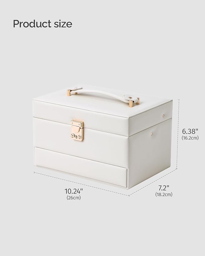 CASEGRACE Jewelry Organizer Box,3 Layers Leather Jewelry Storage Case with Portable Jewelry Case, Removable Jewelry Tray, Home and Travels Storage,Gift for Women (white)
